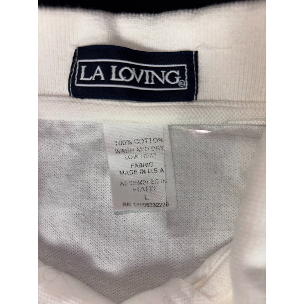 LA Loving Y2K Polo‎ Shirt Mens Large Ivory Hi-Low Hem Made In USA Thunderbird - Picture 5 of 6